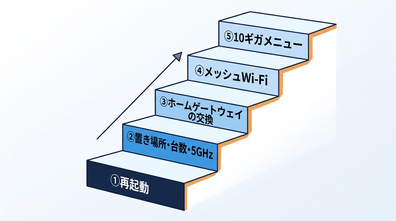 コミュファ光が遅いときの直し方を簡単な順に並べた5つ