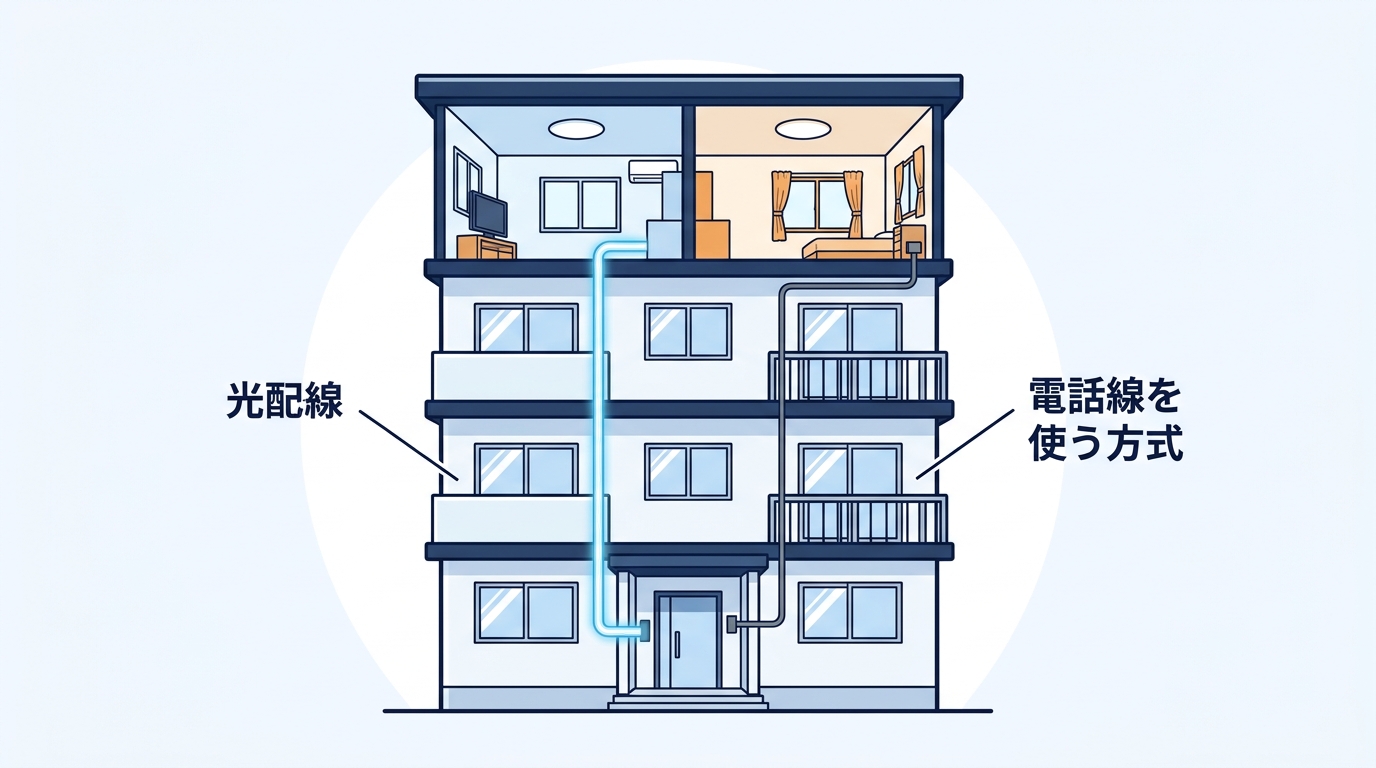 マンションの配線方式(光配線と電話線を使う方式)