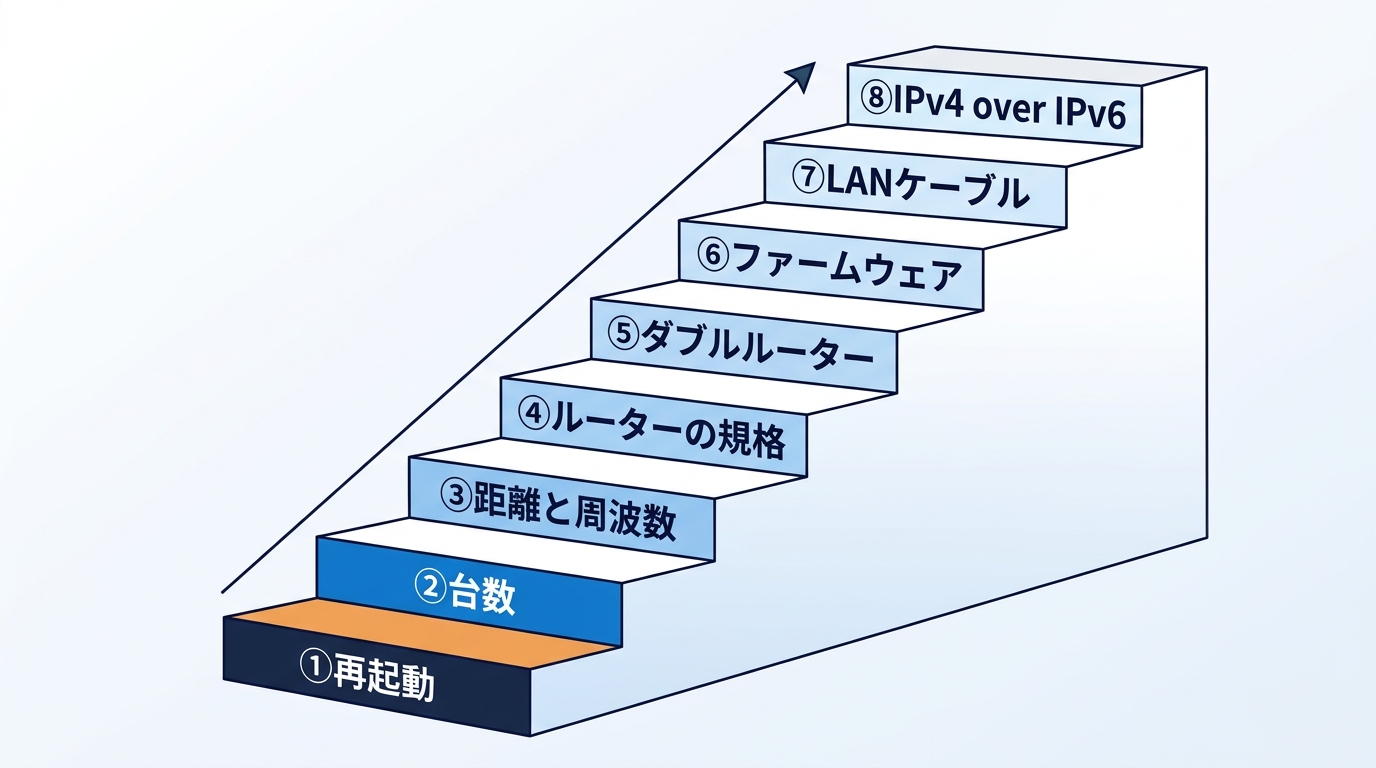 ドコモ光が夜遅いときの直し方を簡単な順に並べた8つ