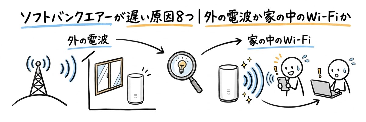 ソフトバンクエアーが遅い原因8つ｜外の電波か家の中のWi-Fiかを切り分け