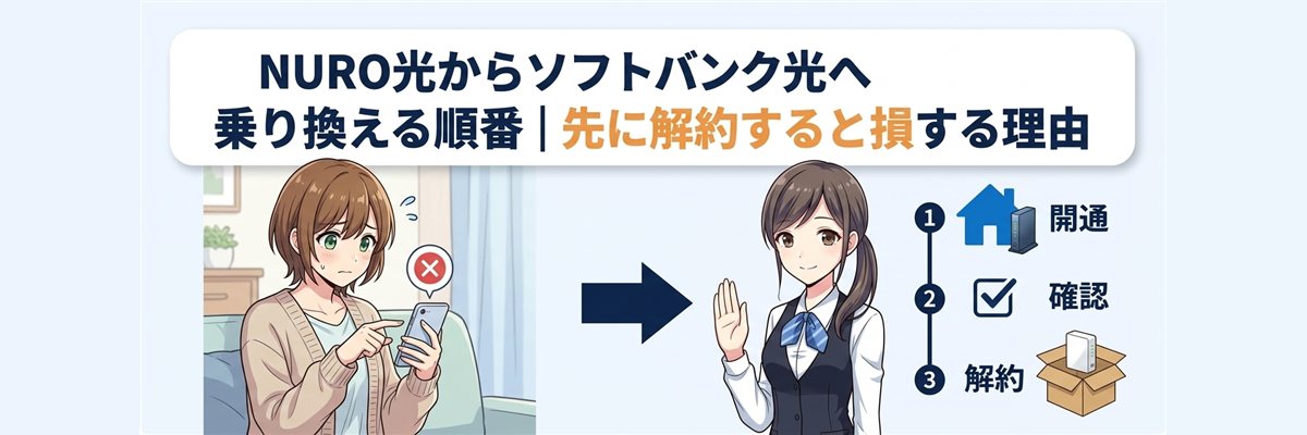 NURO光からソフトバンク光へ乗り換える順番|先に解約すると損する理由