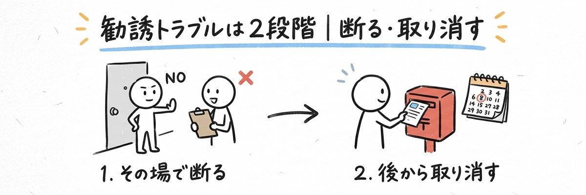 光回線の勧誘トラブルは2段階｜契約前に断る・契約後に取り消す