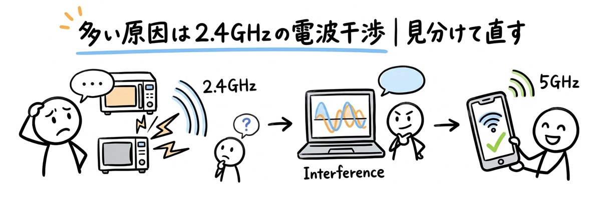 ソフトバンクエアーがつながらない時に多い原因は｜2.4GHzの電波干渉を見分けて直す