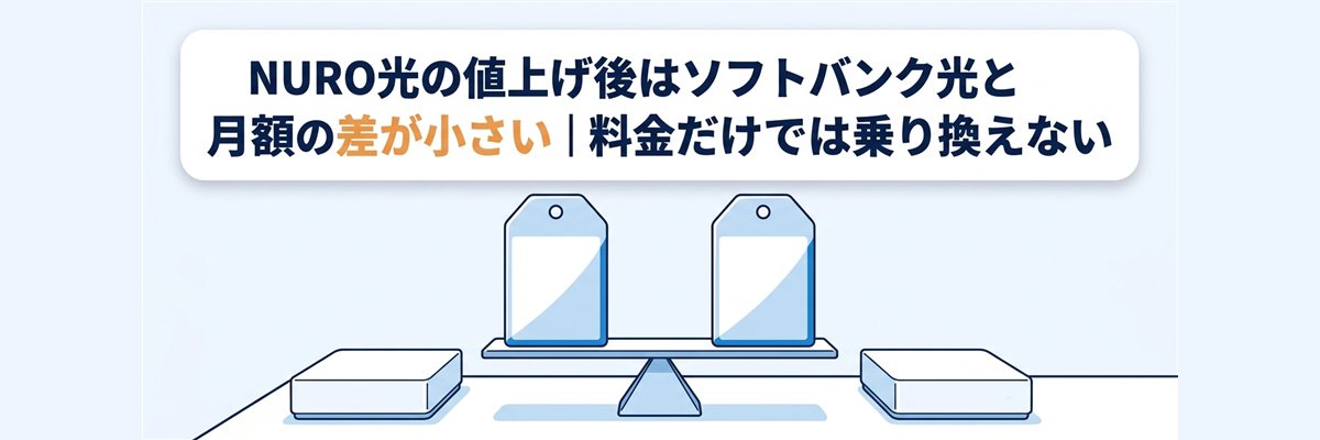 NURO光の値上げ後はソフトバンク光と月額の差が小さい|料金だけでは乗り換えない
