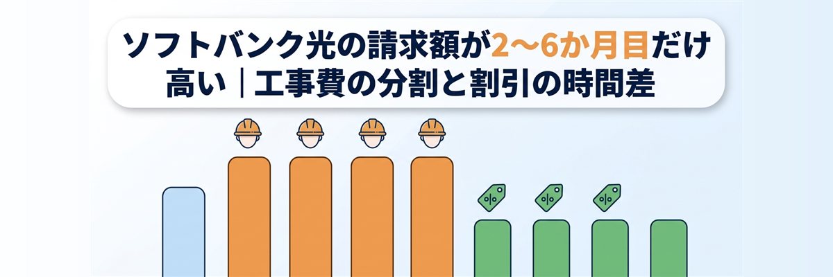 ソフトバンク光の請求額が2〜6か月目だけ高い|工事費の分割と割引の時間差