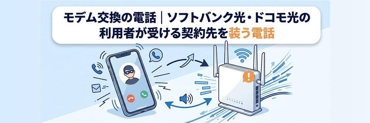 モデム交換の電話｜ソフトバンク光・ドコモ光の利用者が受ける契約先を装う電話