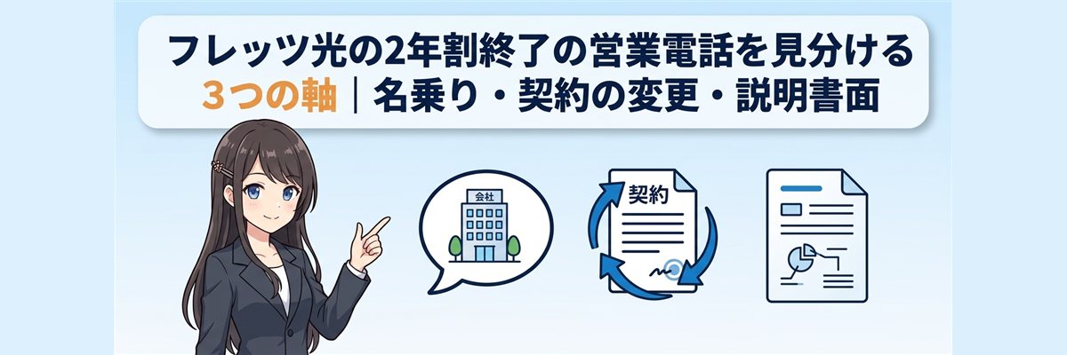 フレッツ光の2年割終了の営業電話を見分ける3つの軸｜名乗り・契約の変更・説明書面
