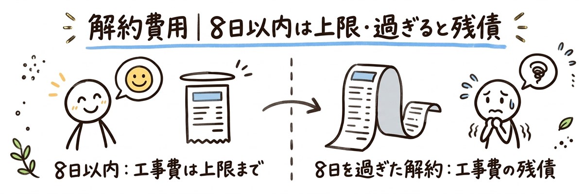 光回線の解約費用｜8日以内は工事費に上限、8日を過ぎると残債