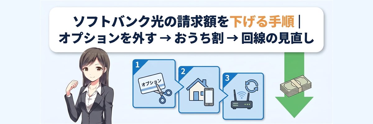 ソフトバンク光の請求額を下げる手順|オプションを外す → おうち割 → 回線の見直し
