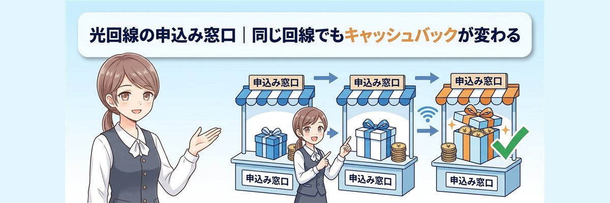 光回線の申込み窓口｜同じ回線でもキャッシュバックが変わる
