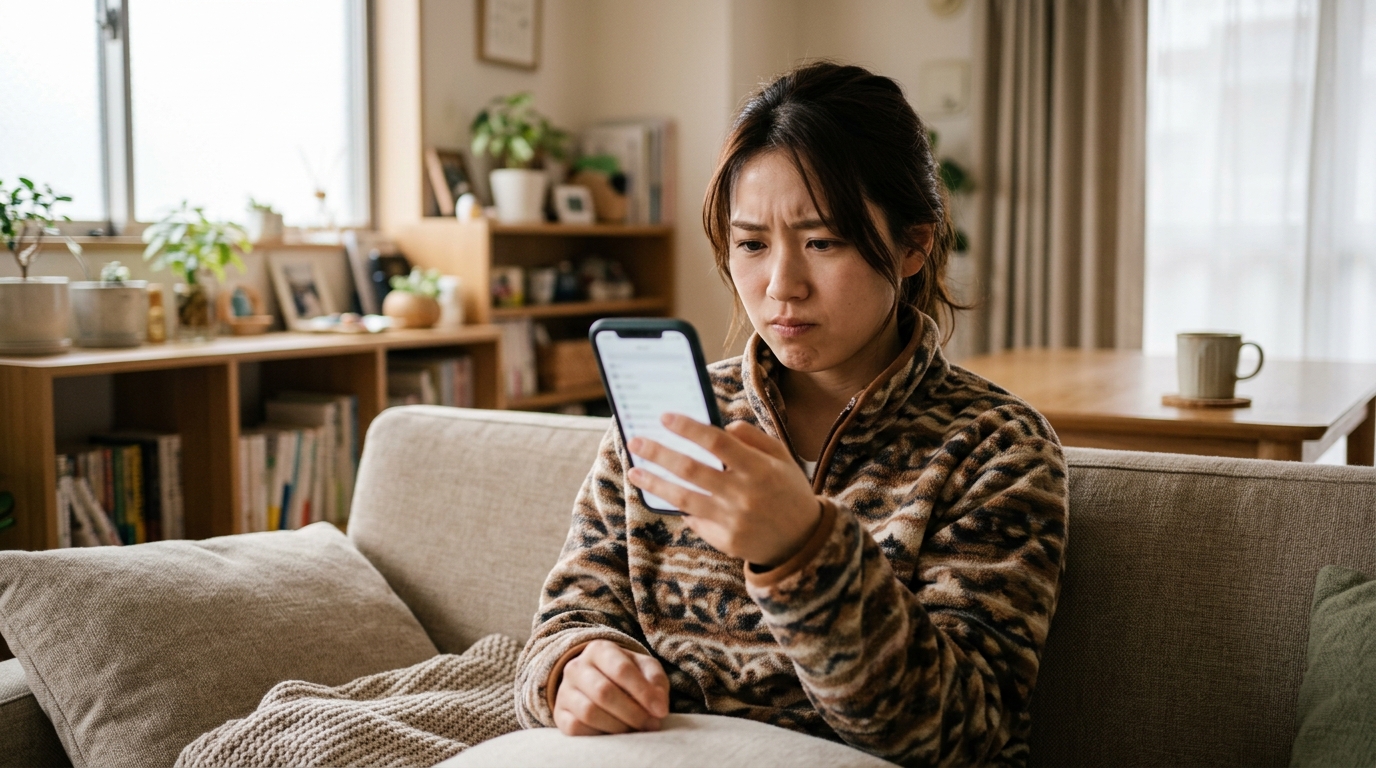スマホで契約中のオプションを見て首をかしげる人