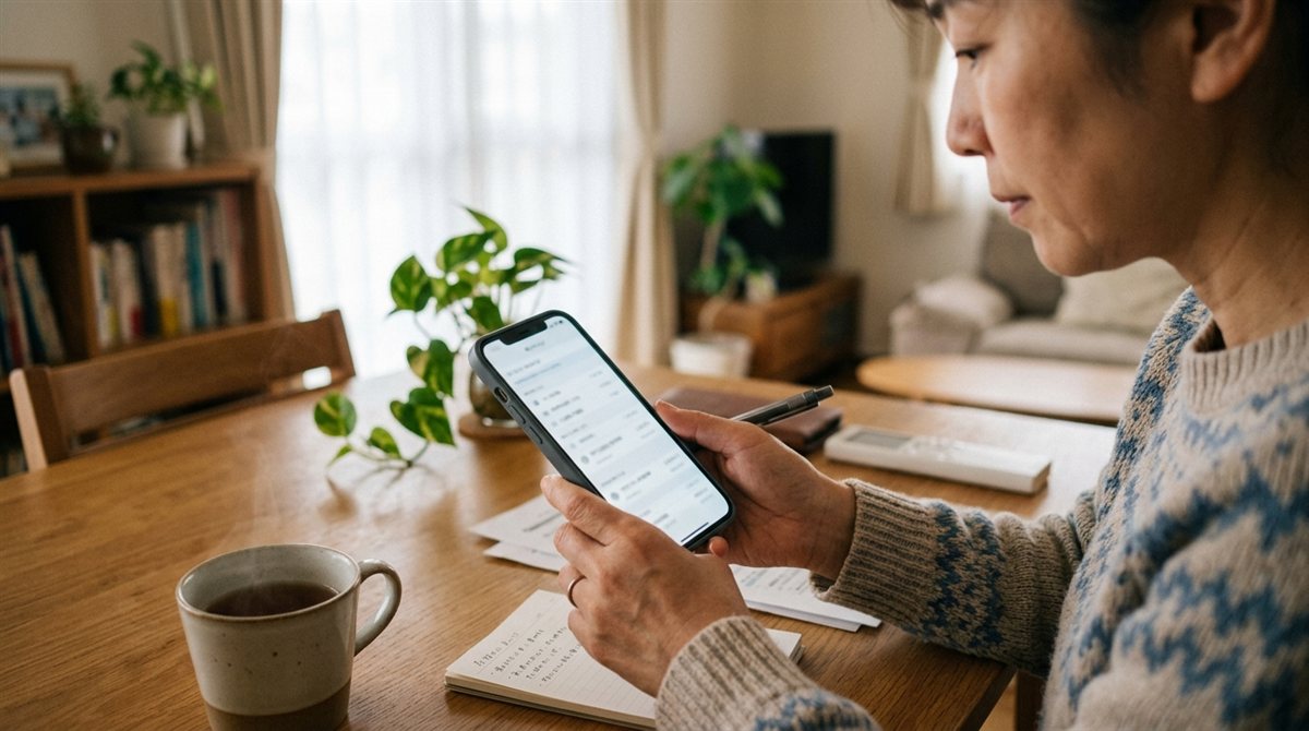 スマホでNURO光のマイページの契約内容を見ている手元