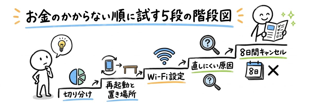 お金のかからない順に試す5段の階段図